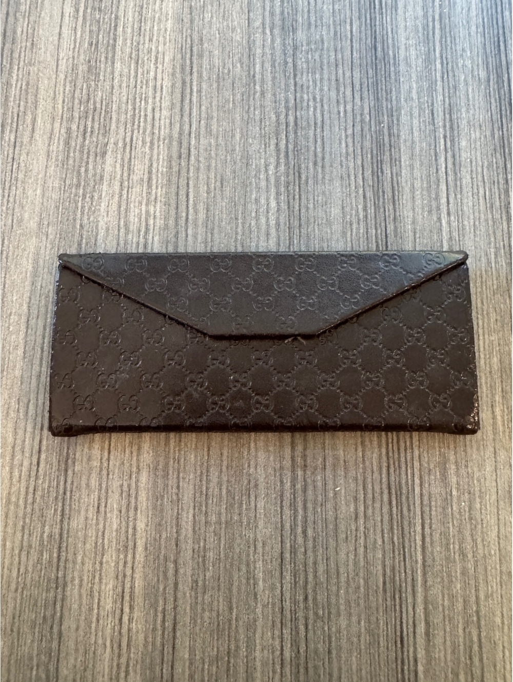 Gucci Brown Monogram Leather Envelope sunglasses case